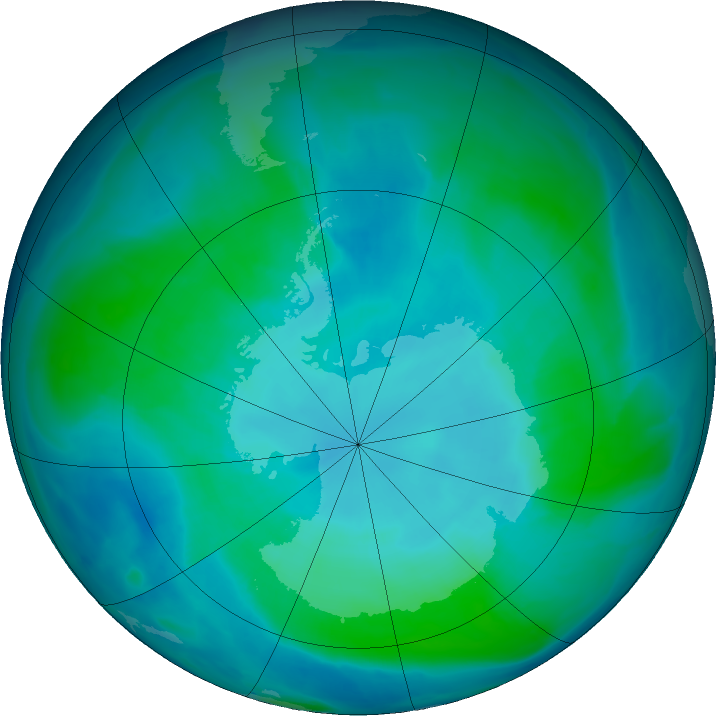 Antarctic ozone map for 29 January 2016